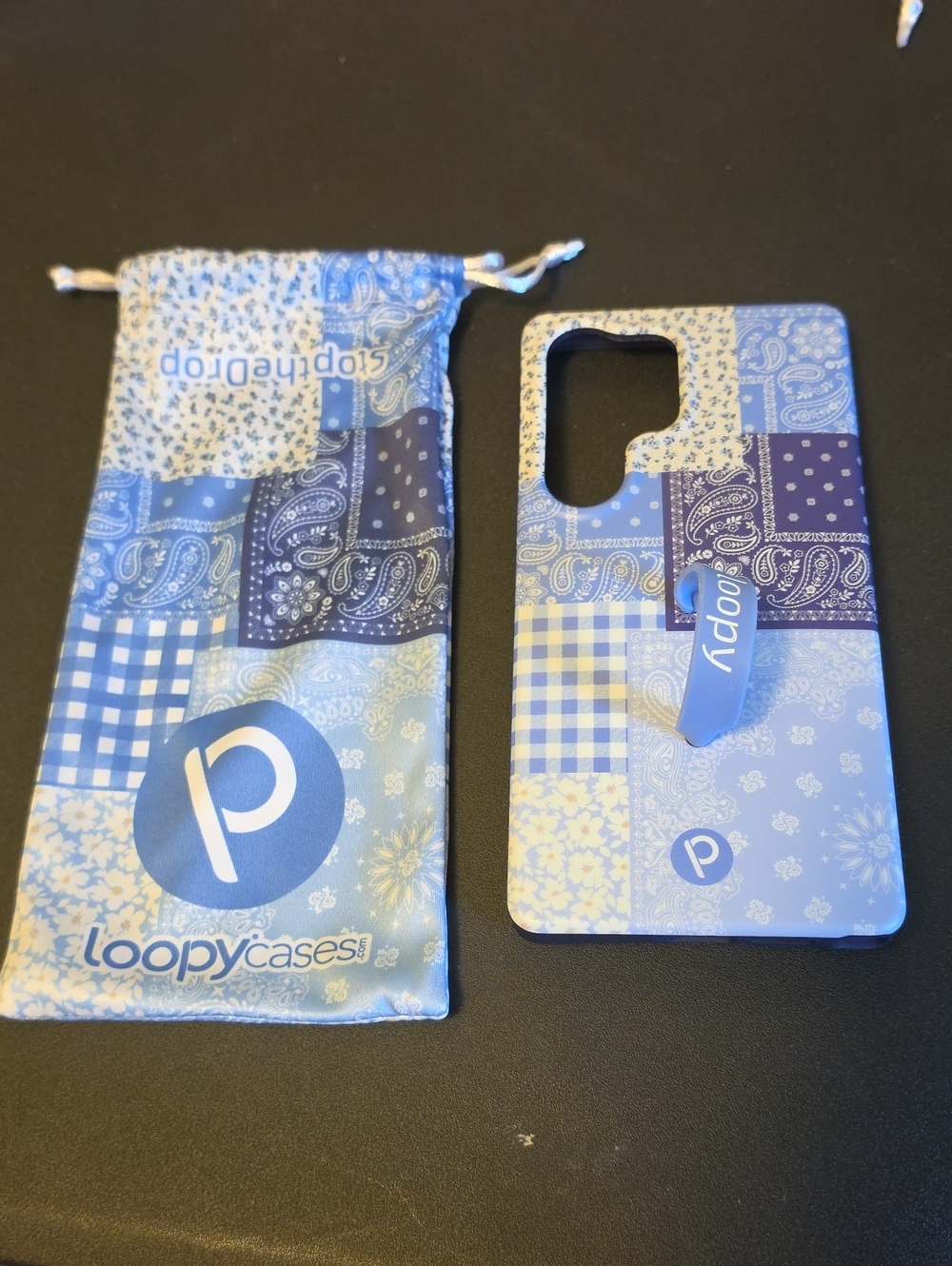 Loopy Case Blue Patchwork Phone Case with Loopy Strap
